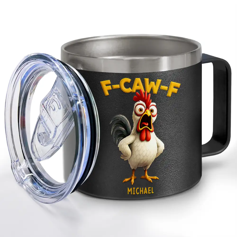 Funny Chicken F-Caw-F - Personalized 14oz Stainless Steel Tumbler With Handle - Image 2