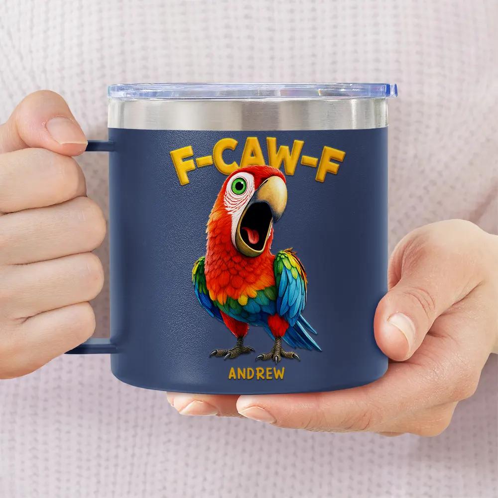 Funny Chicken F-Caw-F - Personalized 14oz Stainless Steel Tumbler With Handle - Image 3