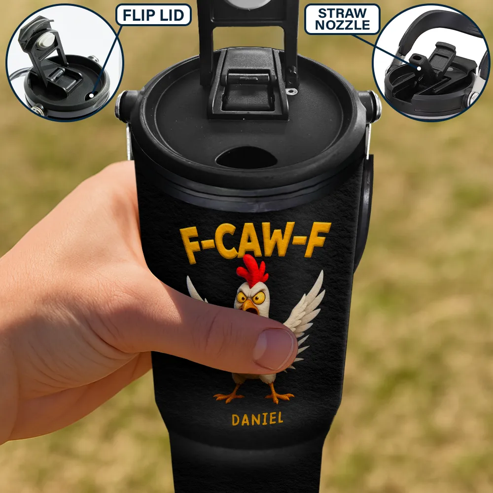 Funny Chicken F-Caw-F - Personalized 30oz Tumbler With Handle - Image 4