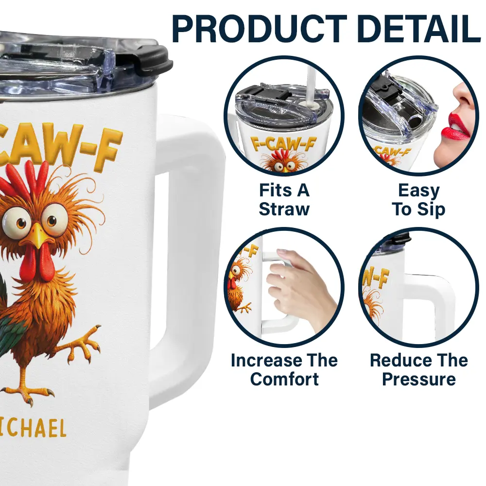 Funny Chicken F-Caw-F - Personalized 40oz Tumbler With Straw - Image 5