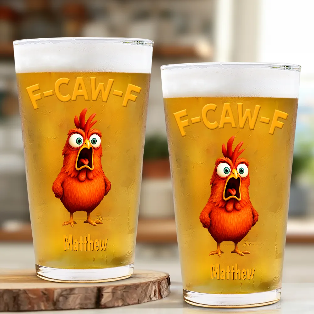 Funny Chicken F-Caw-F - Personalized Beer Glass - Image 2