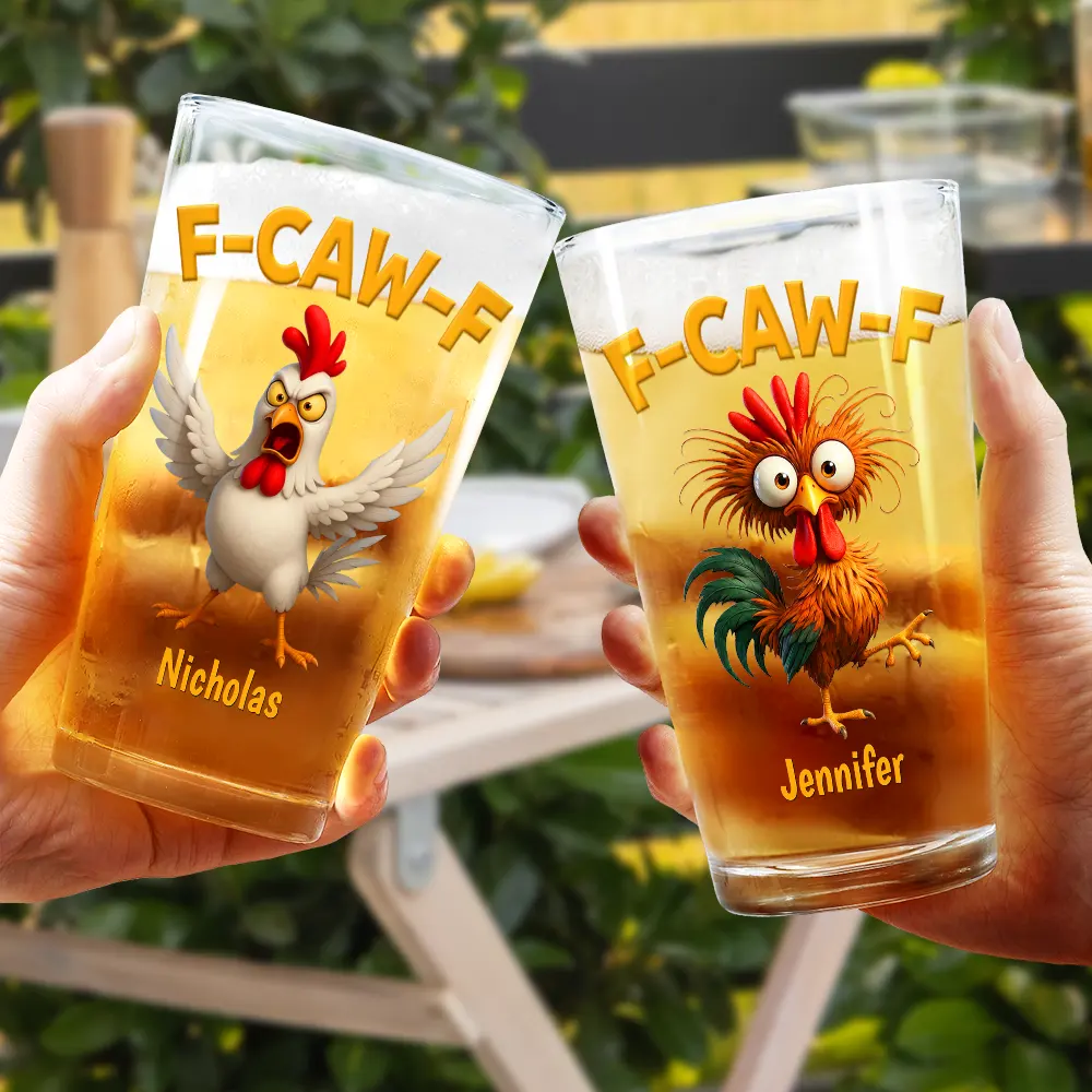 Funny Chicken F-Caw-F - Personalized Beer Glass - Image 4