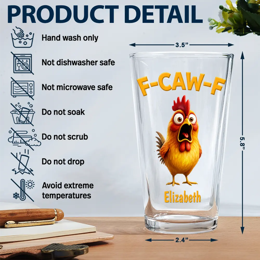 Funny Chicken F-Caw-F - Personalized Beer Glass - Image 5