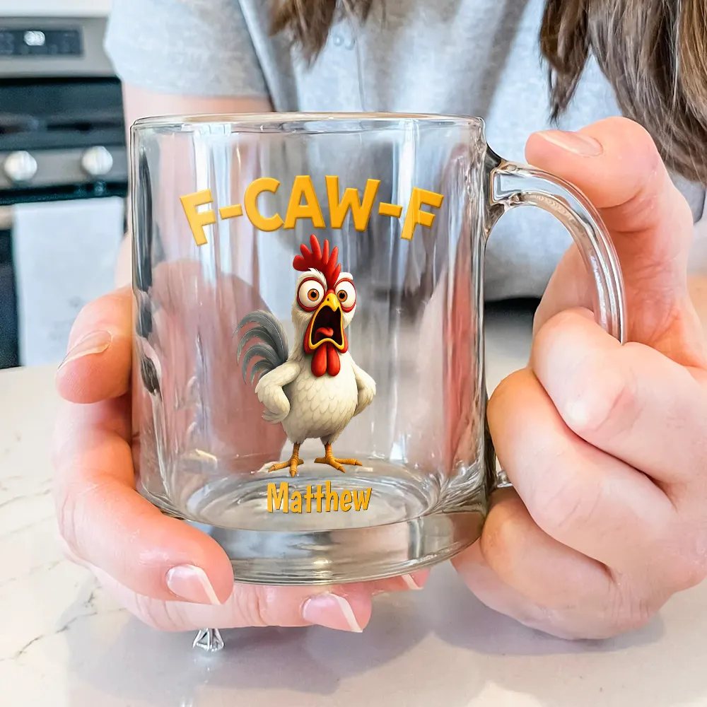 Funny Chicken F-Caw-F - Personalized Glass Mug - Image 3