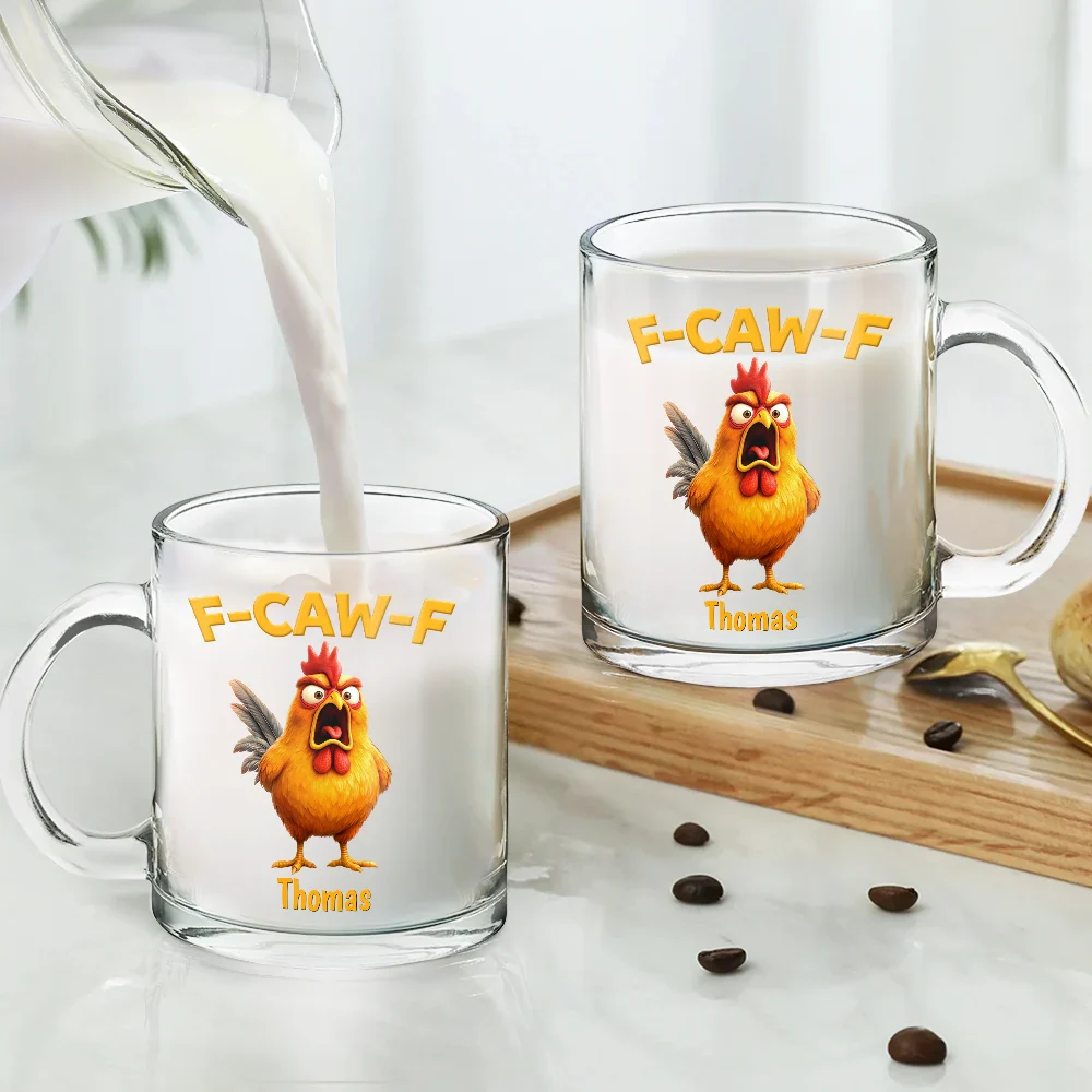 Funny Chicken F-Caw-F - Personalized Glass Mug - Image 4