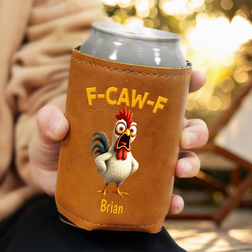 Funny Chicken F-Caw-F - Personalized Leather Can Cooler - Image 3