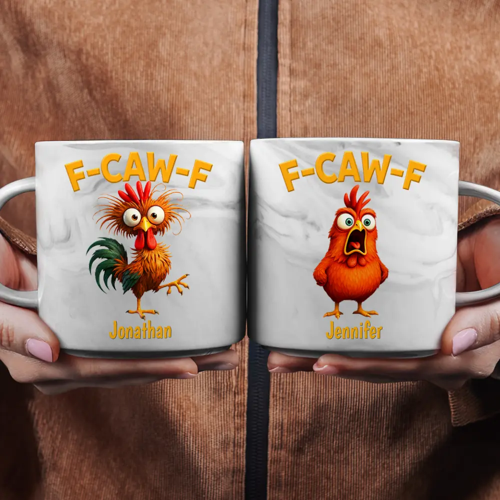 Funny Chicken F-Caw-F - Personalized Marble Mug - Image 2
