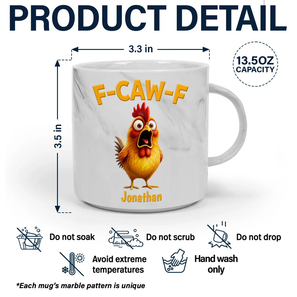 Funny Chicken F-Caw-F - Personalized Marble Mug - Image 5
