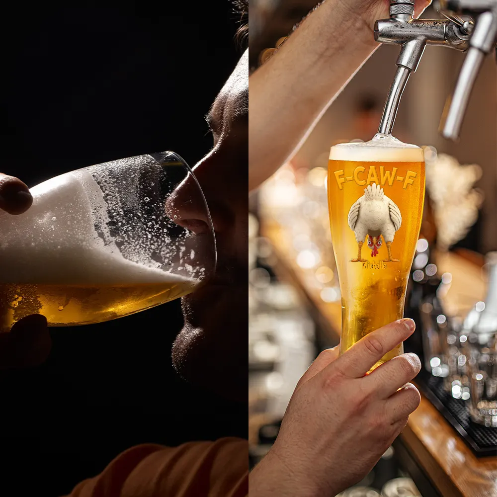 Funny Chicken F-Caw-F - Personalized Pilsner Glass - Image 4