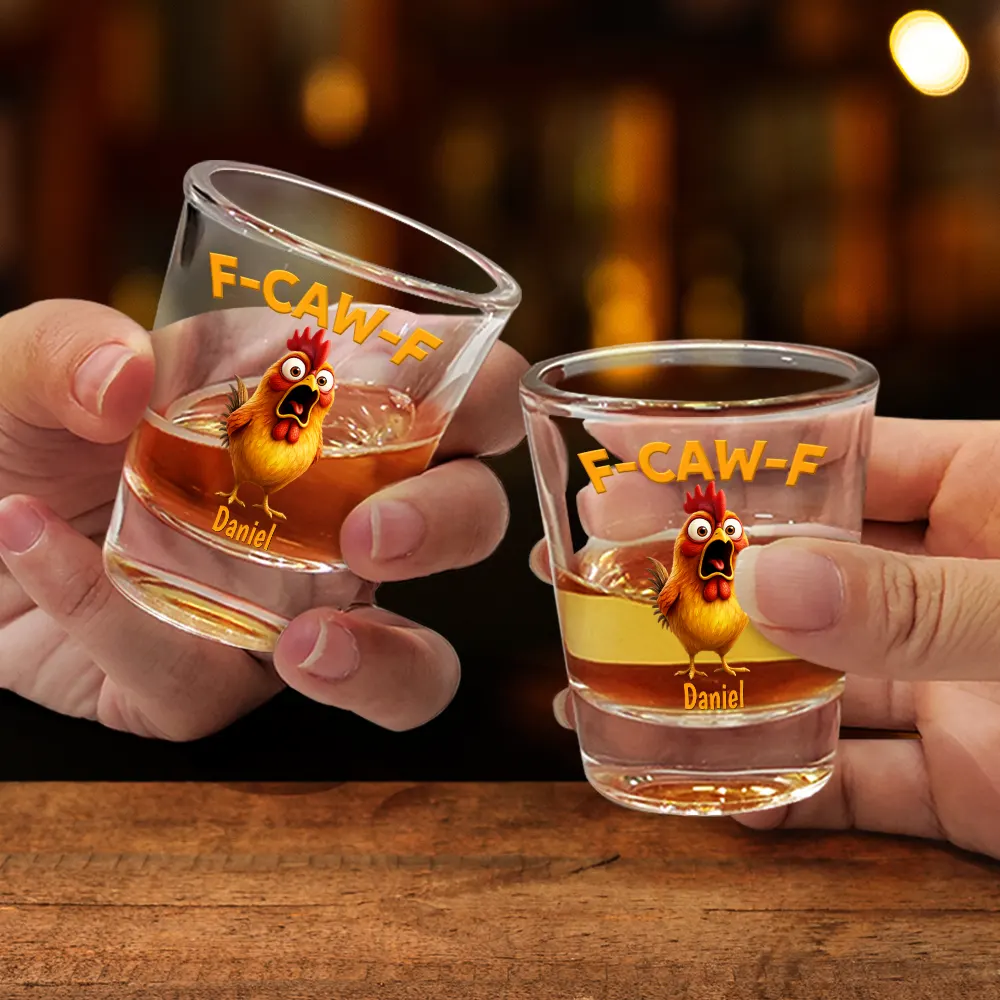 Funny Chicken F-Caw-F - Personalized Shot Glass - Image 2