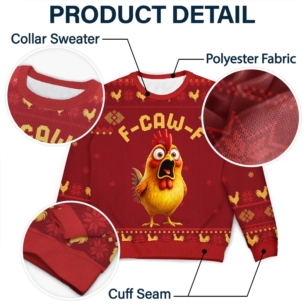 Funny Chicken F-Caw-F - Personalized Unisex Ugly Sweater - Image 6