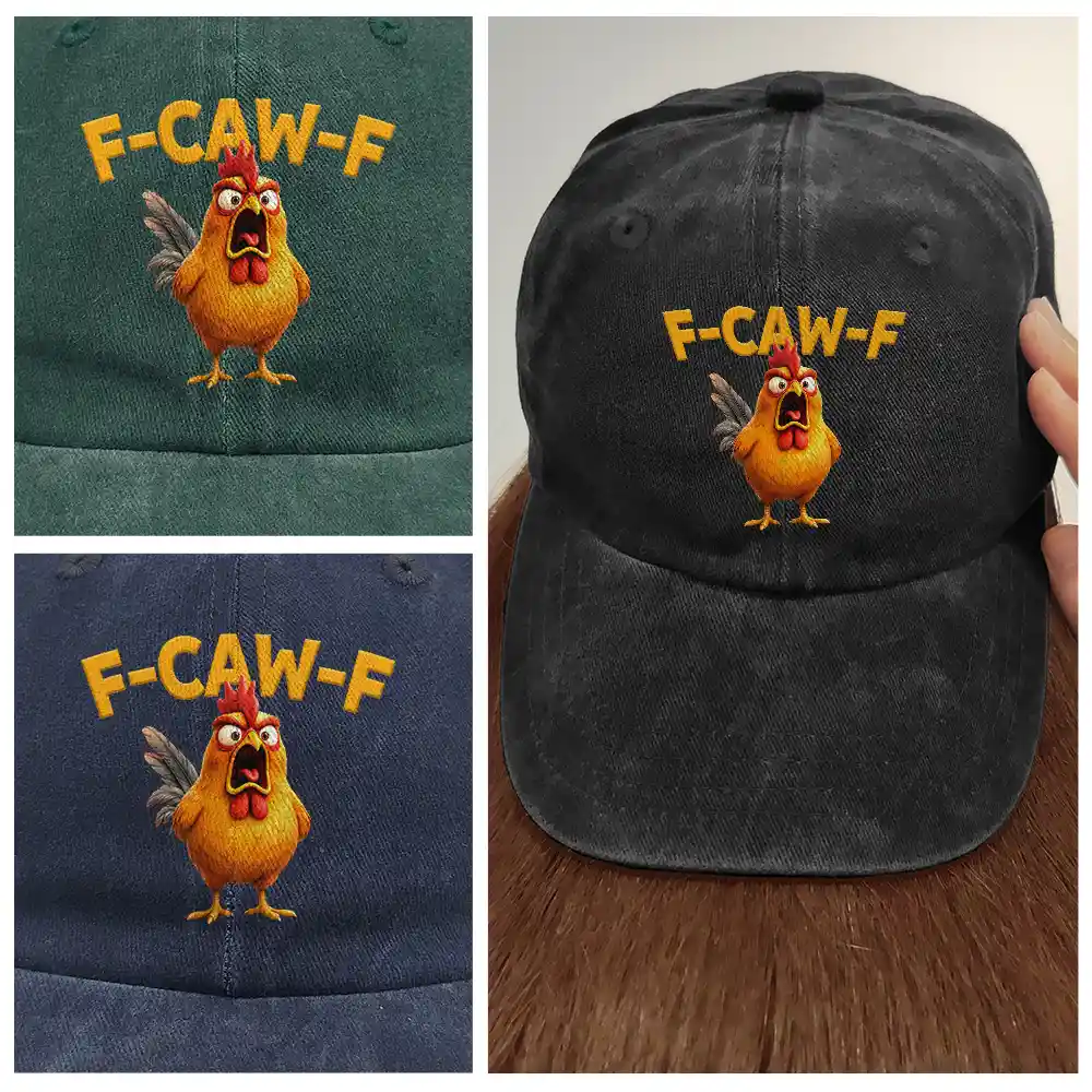Funny Chicken F-Caw-F - Personalized Vintage Washed Denim Cap - Image 5
