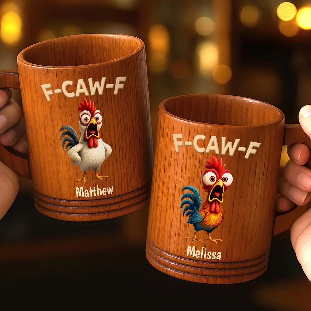Funny Chicken F-Caw-F - Personalized Wooden Mug - Image 2