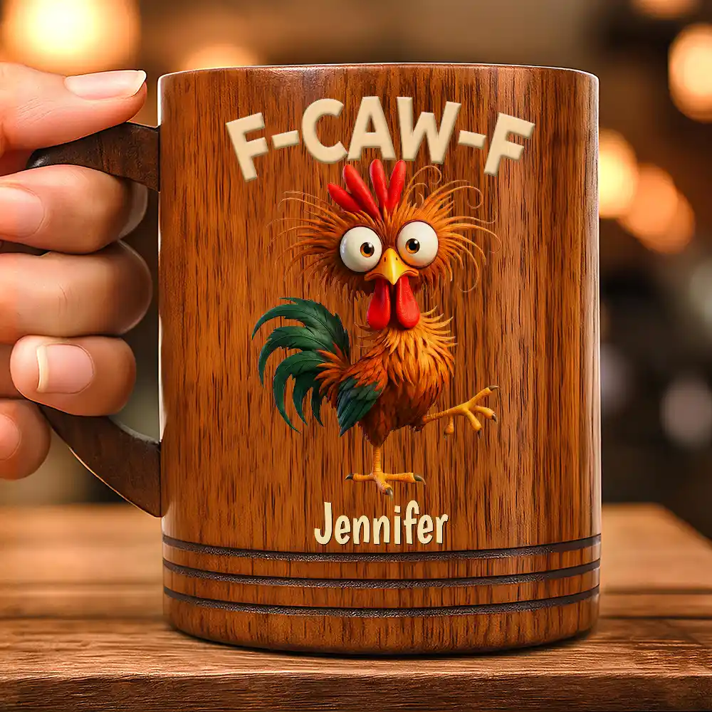 Funny Chicken F-Caw-F - Personalized Wooden Mug - Image 3