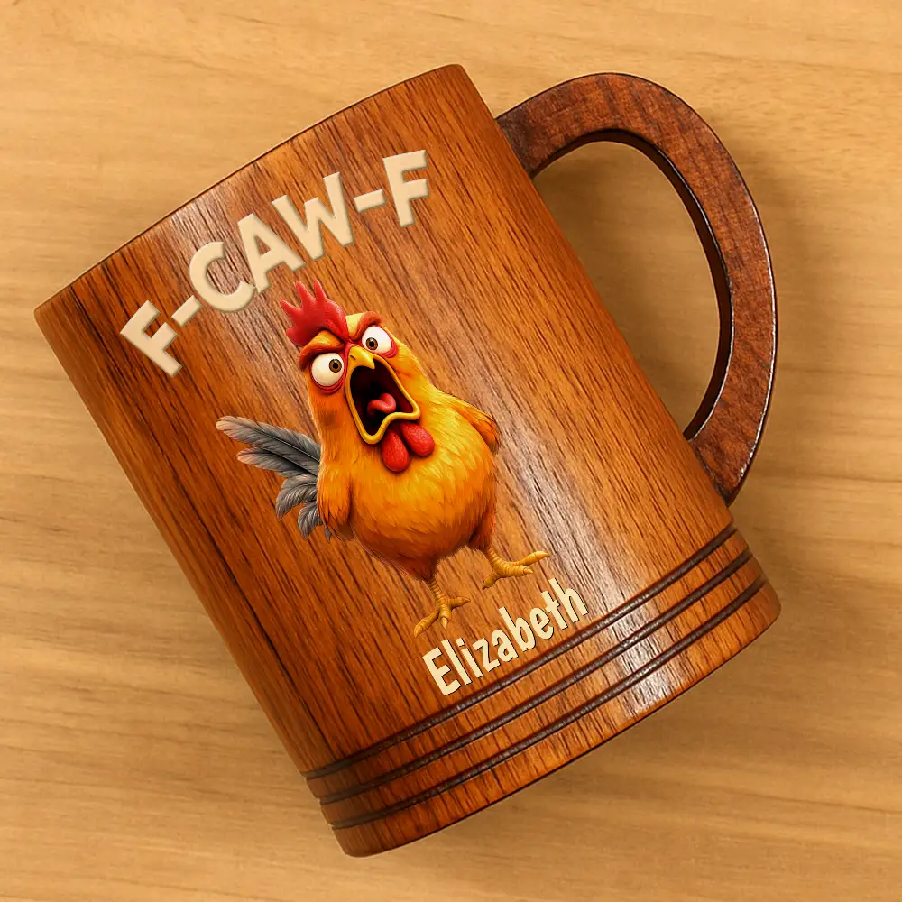 Funny Chicken F-Caw-F - Personalized Wooden Mug - Image 4