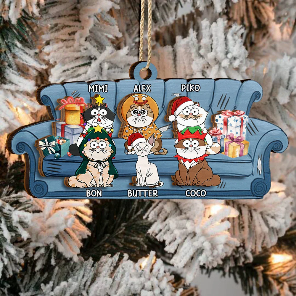 Funny Christmas Cat - Personalized 2-Layered Wooden Ornament - Image 3