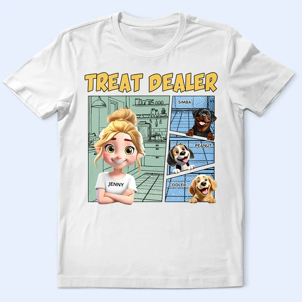 Funny Comic Pet Lover Treat Dealer Cute Dog Cat - Personalized T Shirt - Image 2