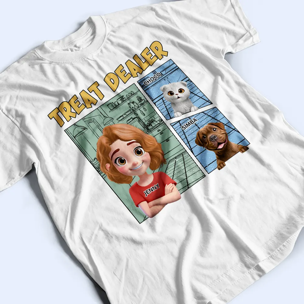 Funny Comic Pet Lover Treat Dealer Cute Dog Cat - Personalized T Shirt - Image 4