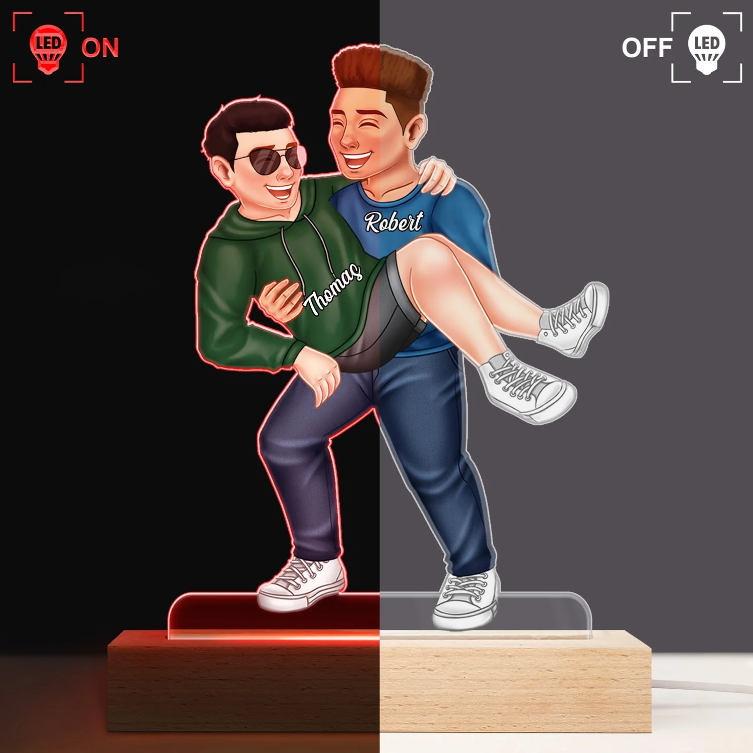 Funny Couple Carrying - Gift For Couples, Husband, Wife - Personalized 3D Led Light Wooden Base - Image 3