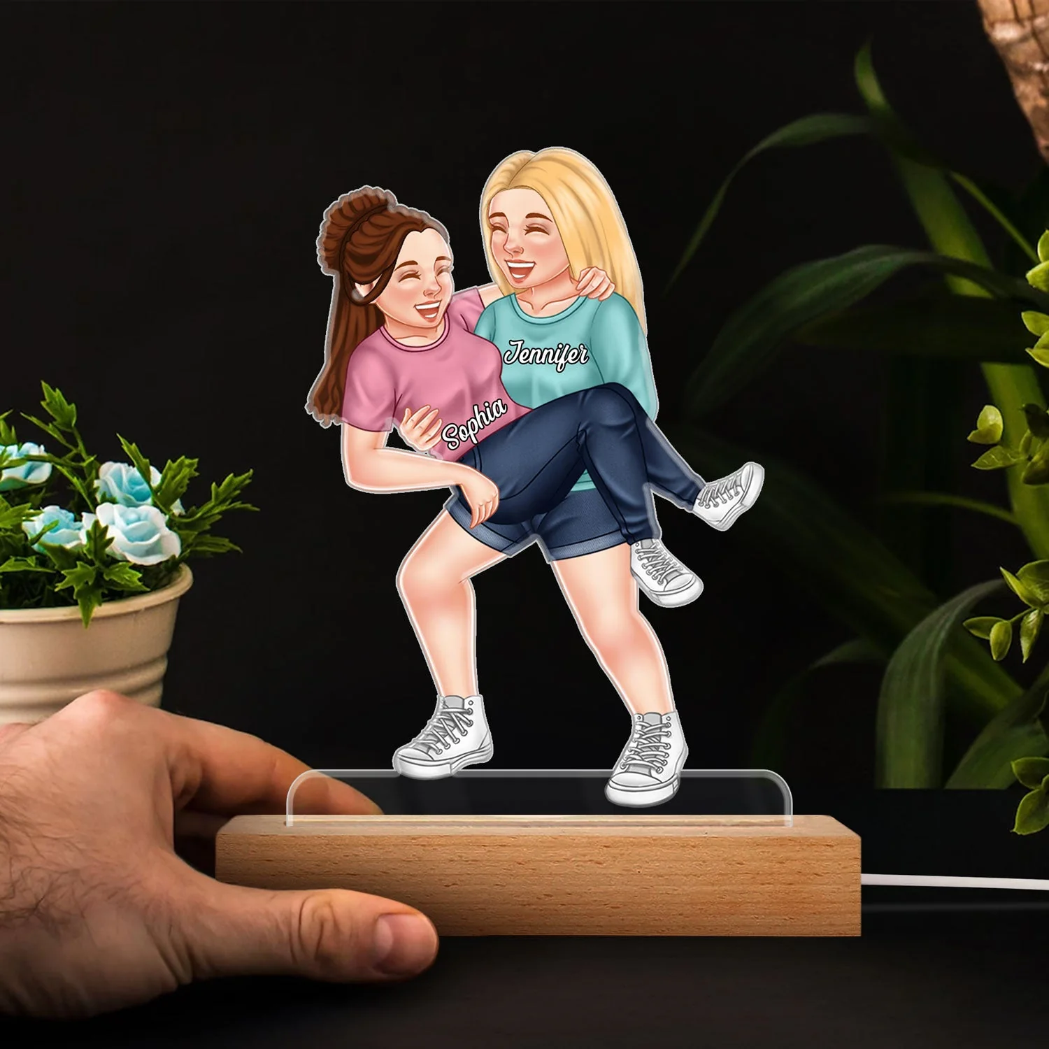 Funny Couple Carrying - Gift For Couples, Husband, Wife - Personalized 3D Led Light Wooden Base - Image 4