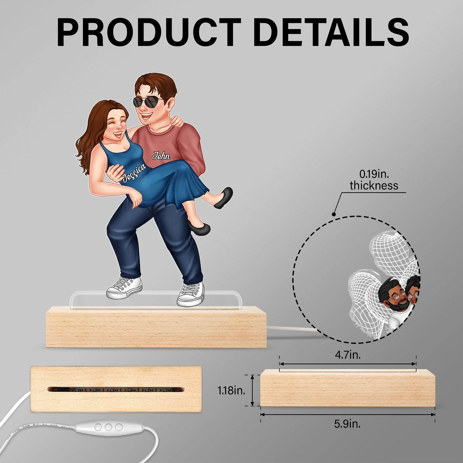 Funny Couple Carrying - Gift For Couples, Husband, Wife - Personalized 3D Led Light Wooden Base - Image 5