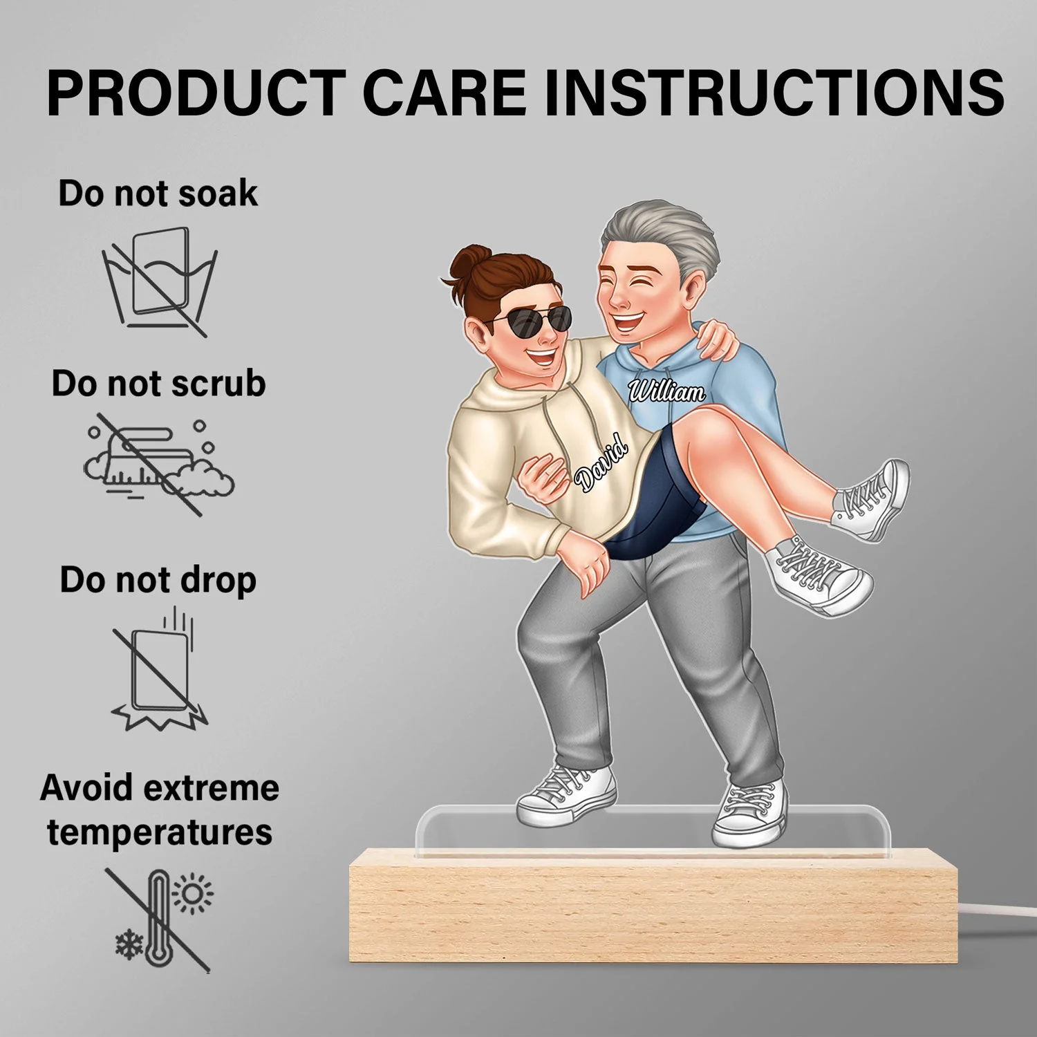 Funny Couple Carrying - Gift For Couples, Husband, Wife - Personalized 3D Led Light Wooden Base - Image 6