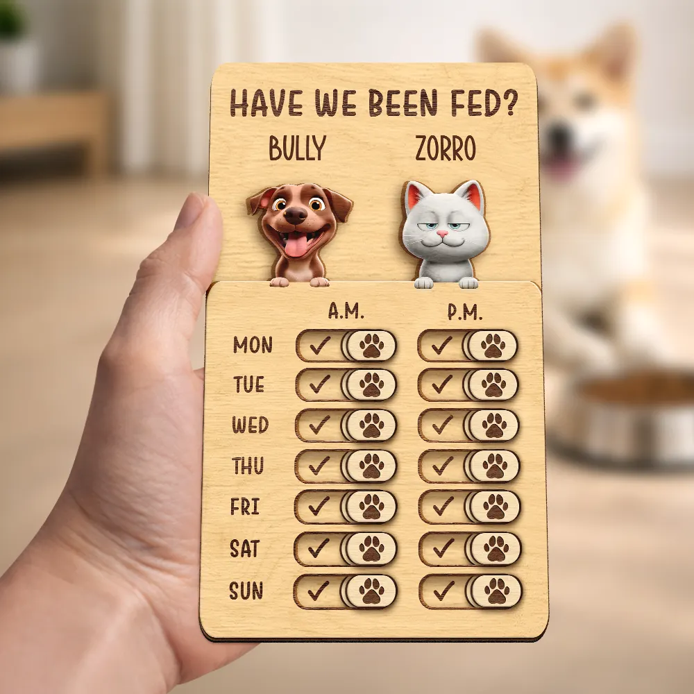 Funny Dog Cat Feeding And Medication Tracker - Personalized Wooden Pet Feeding Reminder - Image 2
