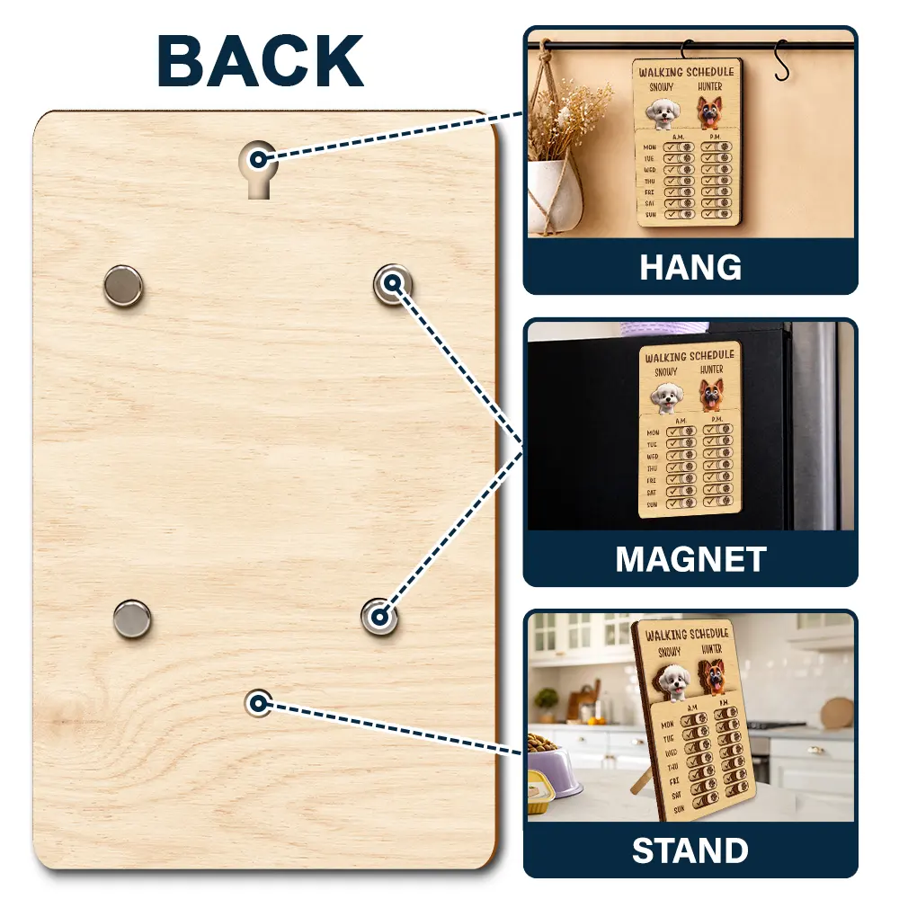 Funny Dog Cat Feeding And Medication Tracker - Personalized Wooden Pet Feeding Reminder - Image 3