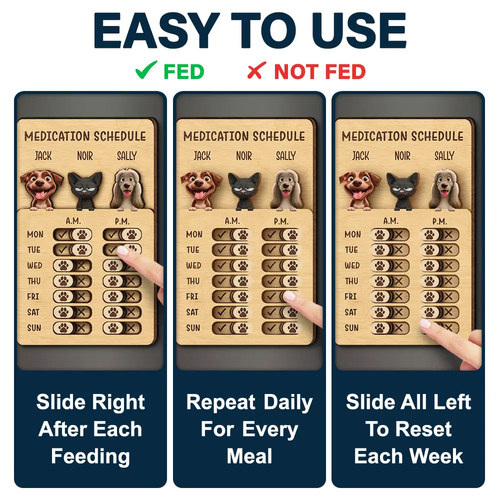 Funny Dog Cat Feeding And Medication Tracker - Personalized Wooden Pet Feeding Reminder - Image 4