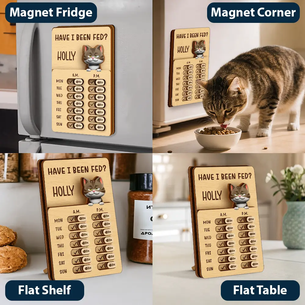 Funny Dog Cat Feeding And Medication Tracker - Personalized Wooden Pet Feeding Reminder - Image 6
