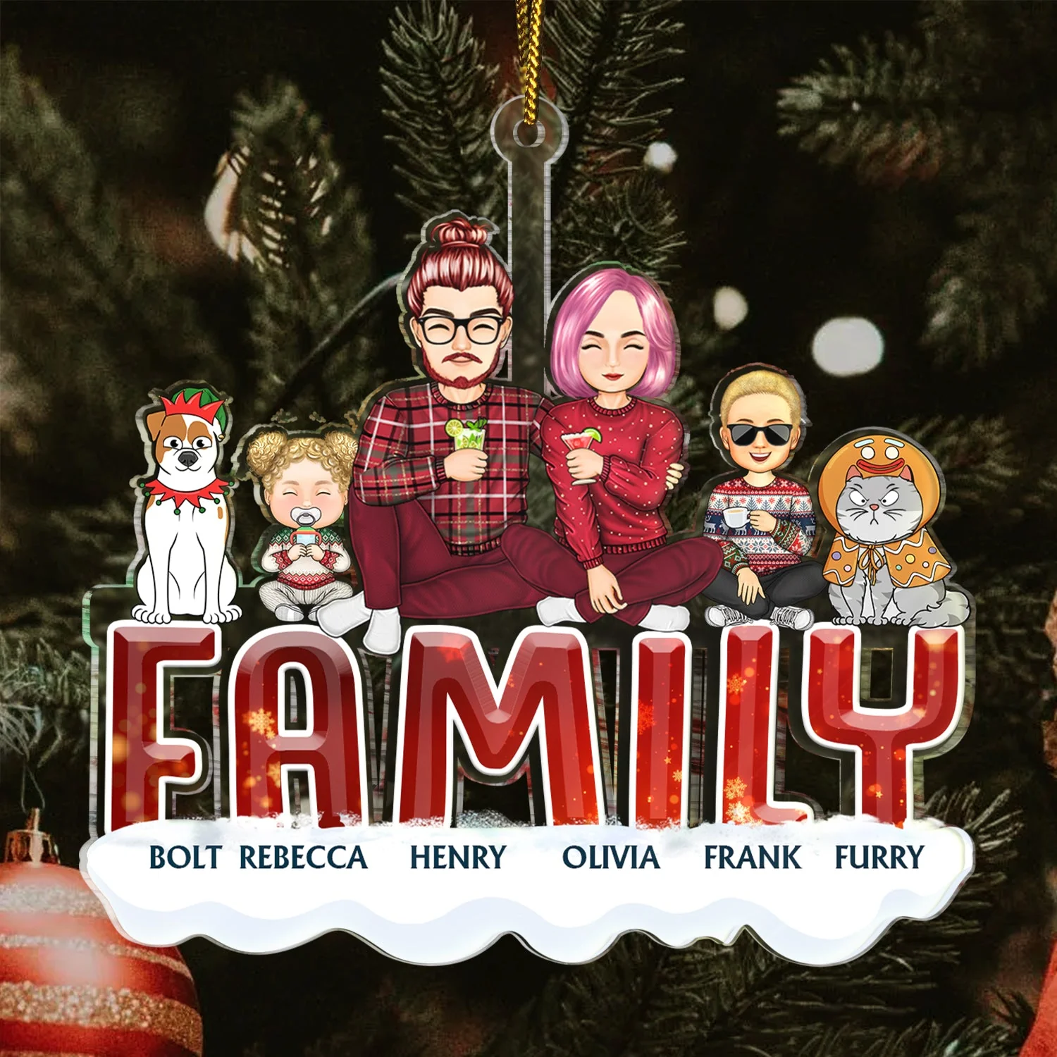 Funny Family - Christmas Gift For Couples, Family, Parents, Pet Lovers - Personalized Cutout Acrylic Ornament - Image 3
