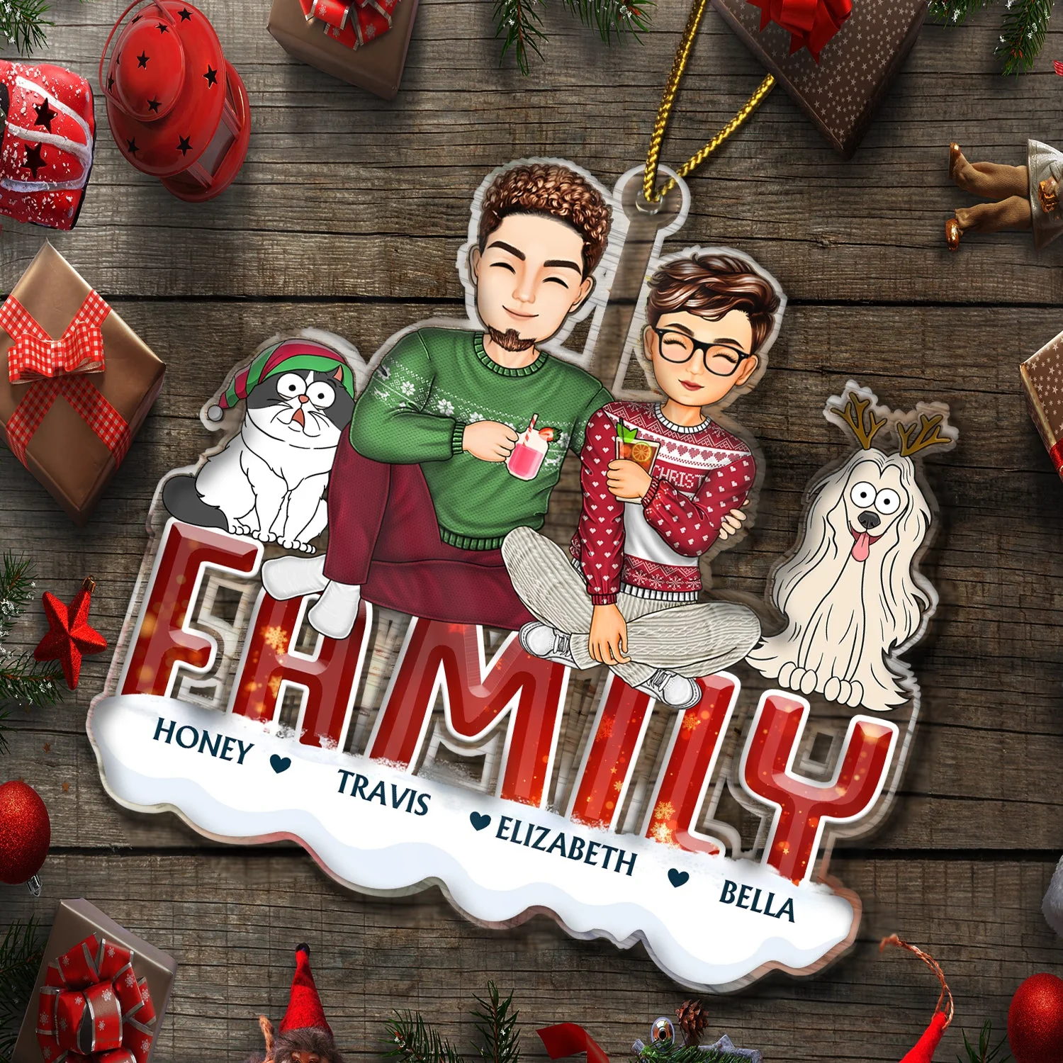 Funny Family - Christmas Gift For Couples, Family, Parents, Pet Lovers - Personalized Cutout Acrylic Ornament - Image 6