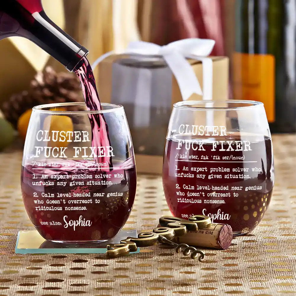 Funny Gift For Colleagues An Expert Problem Solver - Personalized Stemless Wine Glass - Image 3