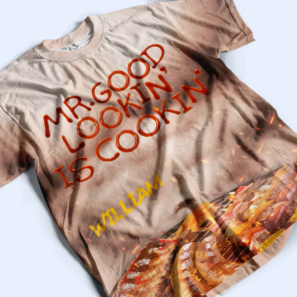 Funny Hot Muscle Man Mr. Good Looking Is Cooking Grilling - Personalized Full Print T Shirt - Image 4