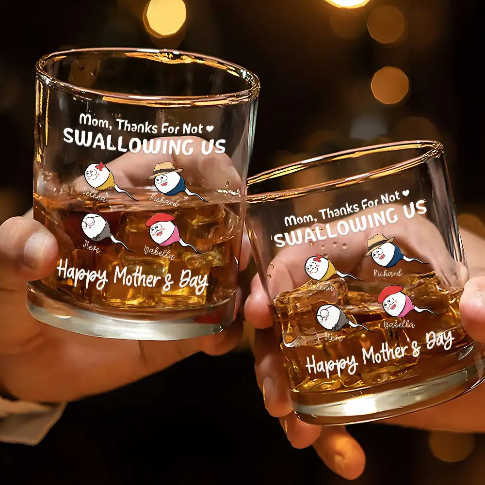 Funny Mom Thanks For Not Swallowing Us - Personalized Whiskey Glass - Image 3
