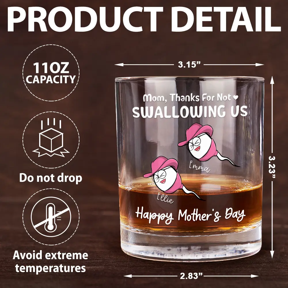 Funny Mom Thanks For Not Swallowing Us - Personalized Whiskey Glass - Image 5