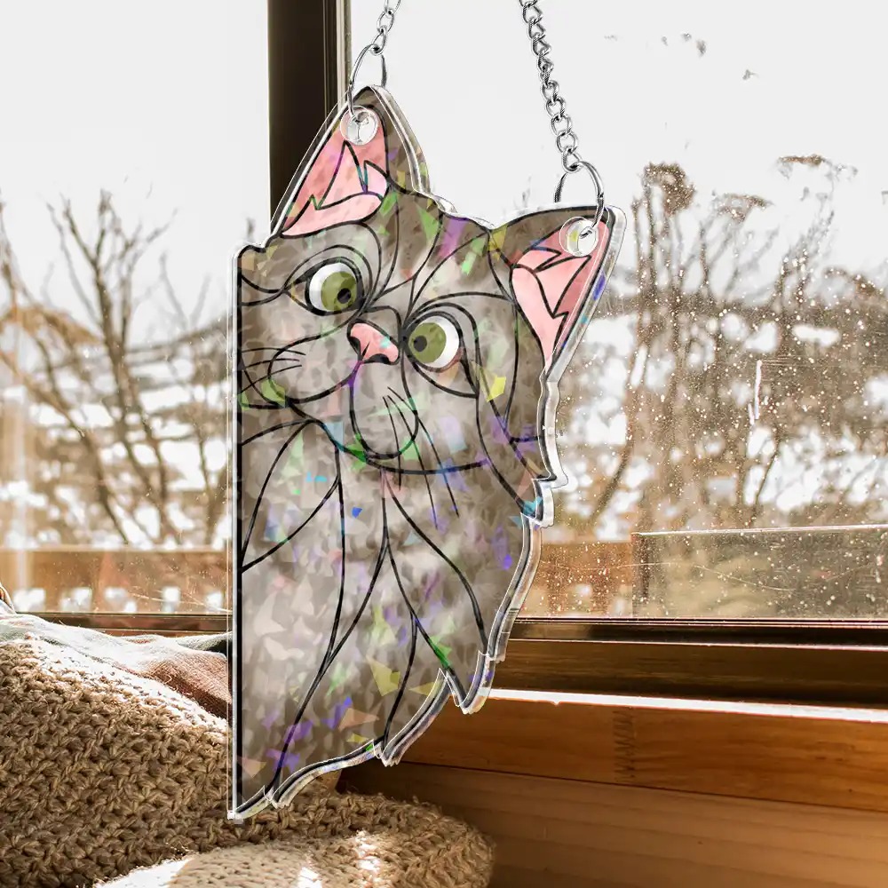 Funny Peeking Cat - Personalized Window Corner Suncatcher - Image 4