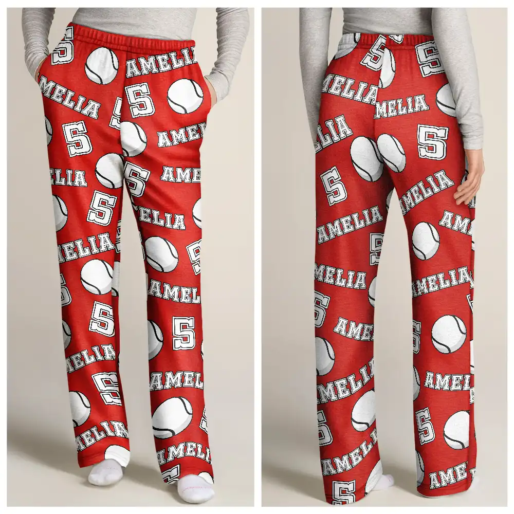 Funny Sports Pattern Baseball Volleyball Basketball - Personalized Pajama Pants - Image 3