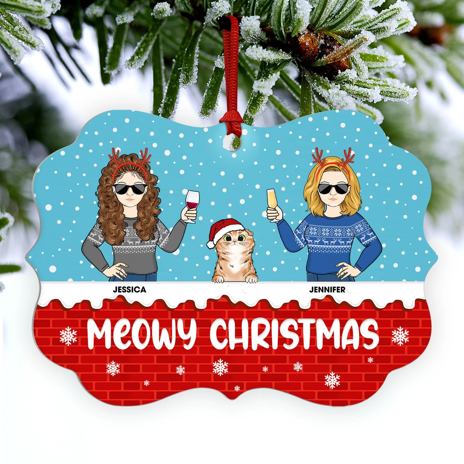 Furry Little Christmas Couple With Dog Cat - Christmas Gift For Pet Owners - Personalized Custom Aluminum Ornament - Image 3