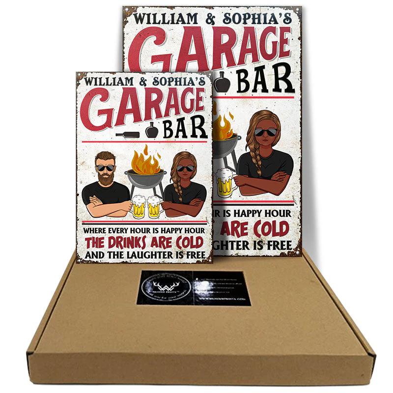 Garage Bar Every Hour Is Happy Hour - Personalized Custom Classic Metal Signs - Image 3