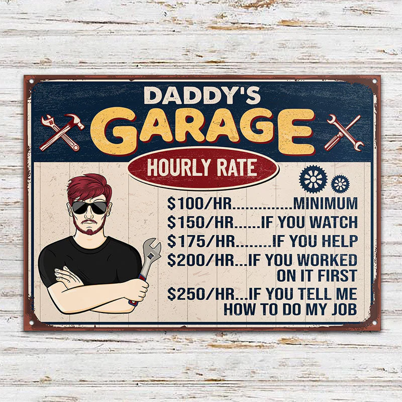 Garage Hourly Rate - Gift For Dad And Grandpa - Personalized Custom Classic Metal Signs - Image 2