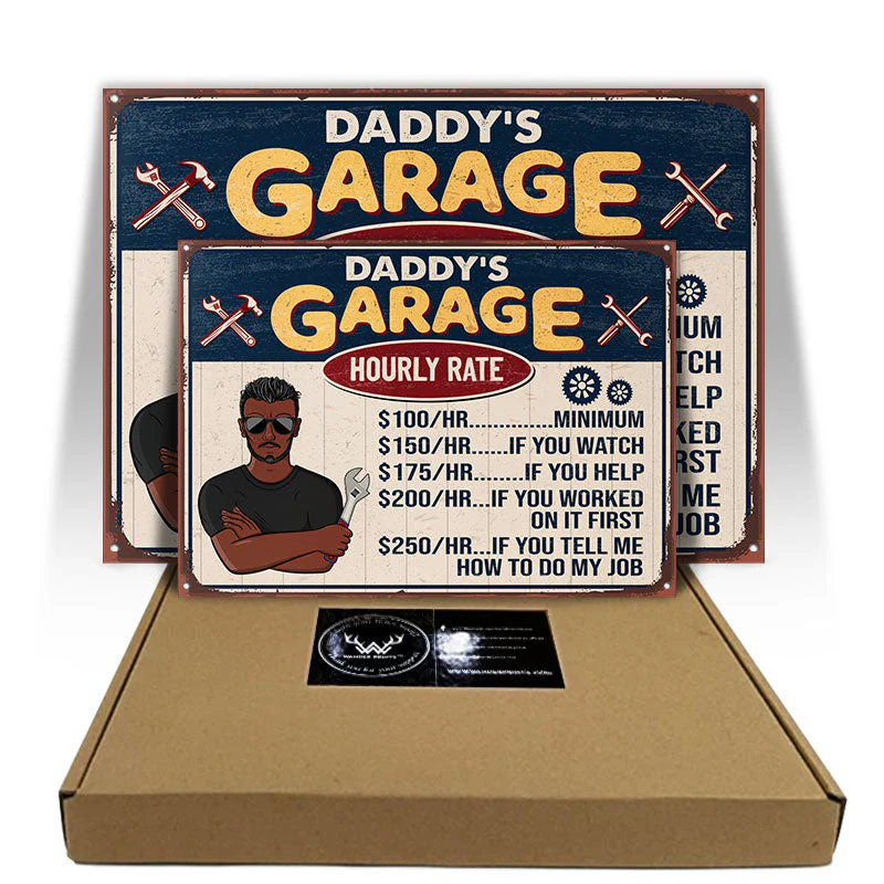 Garage Hourly Rate - Gift For Dad And Grandpa - Personalized Custom Classic Metal Signs - Image 3