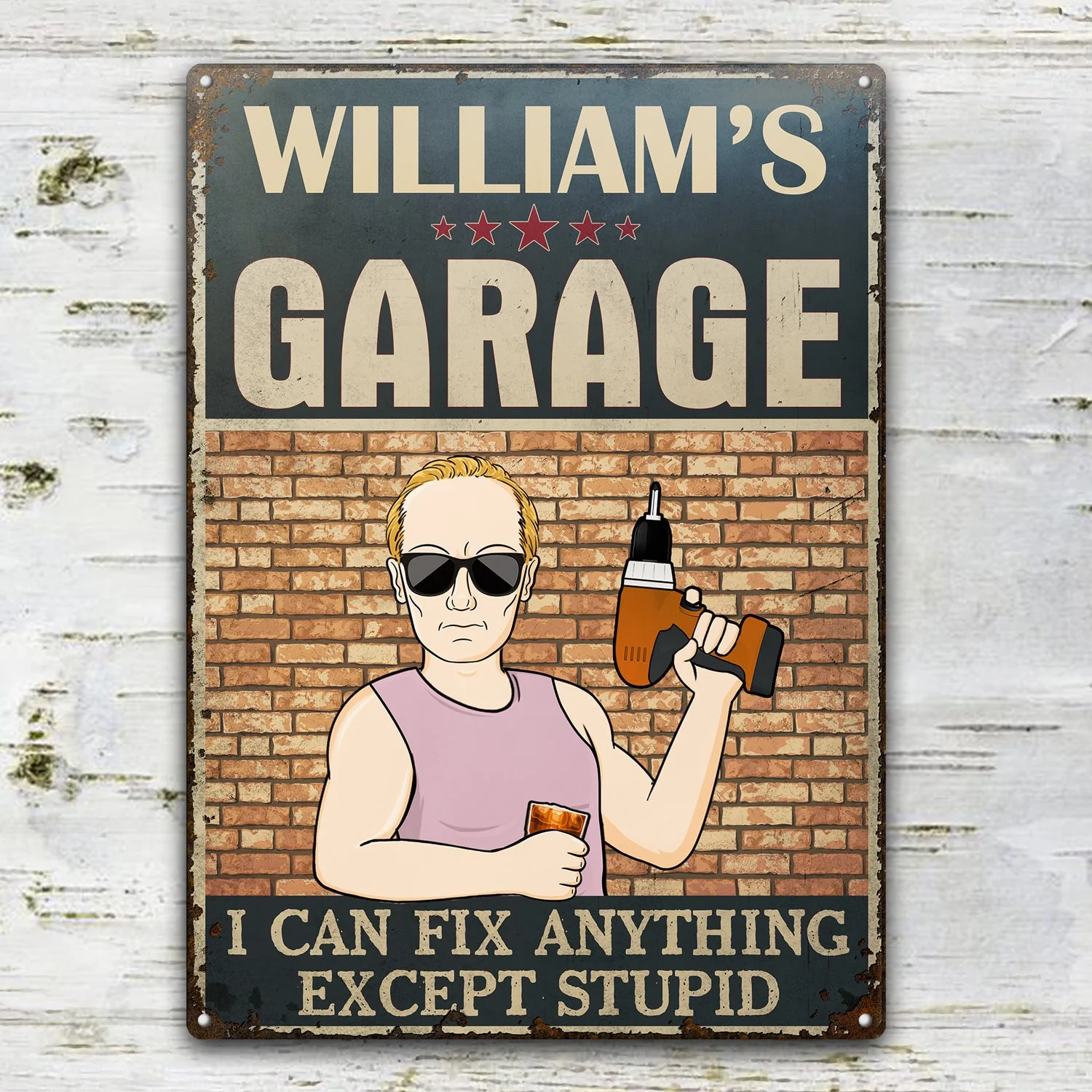 Garage I Can Fix Anything Except Stupid - Gift For Dad Father And Grandpa - Personalized Custom Classic Metal Signs - Image 2