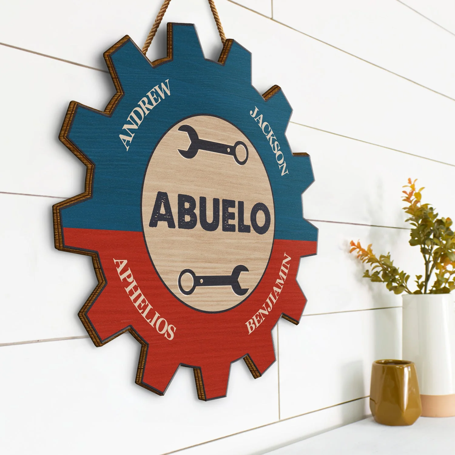 Garage Mechanic Gear Papa Can Fix It - Birthday, Loving Gift For Dad, Father, Grandpa, Grandfather - Personalized Custom Shaped Wood Sign - Image 2