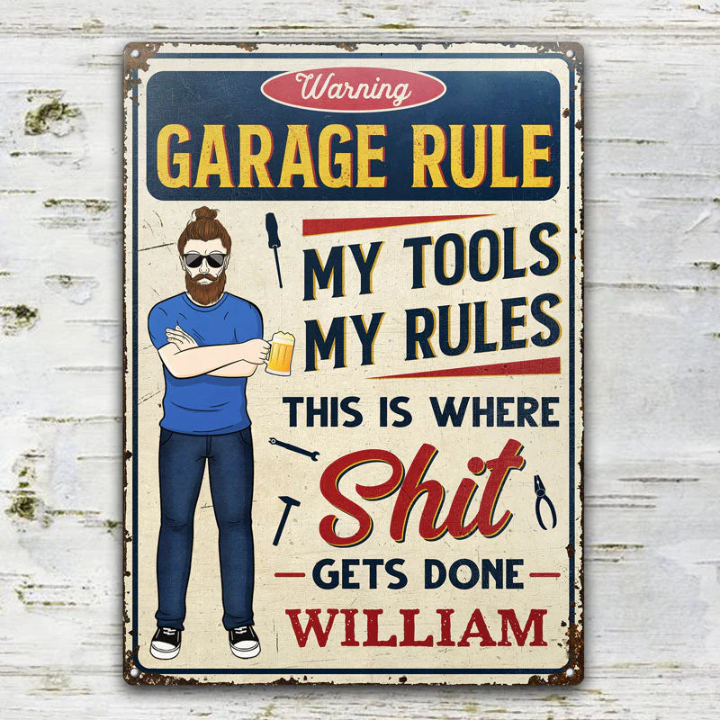 Garage My Tool My Rules - Gift For Dad & Grandpa - Personalized Custom Classic Metal Signs - Image 2