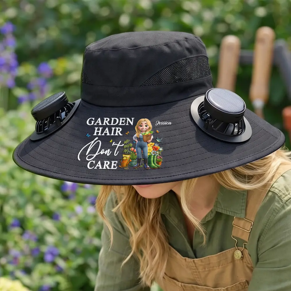 Garden Hair Don't Care - Personalized Solar Fan Hat - Image 2