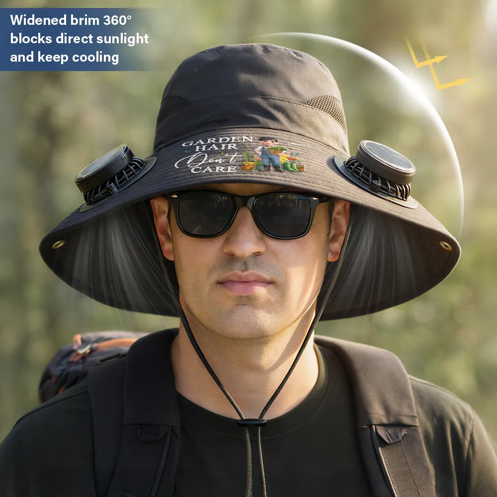 Garden Hair Don't Care - Personalized Solar Fan Hat - Image 3