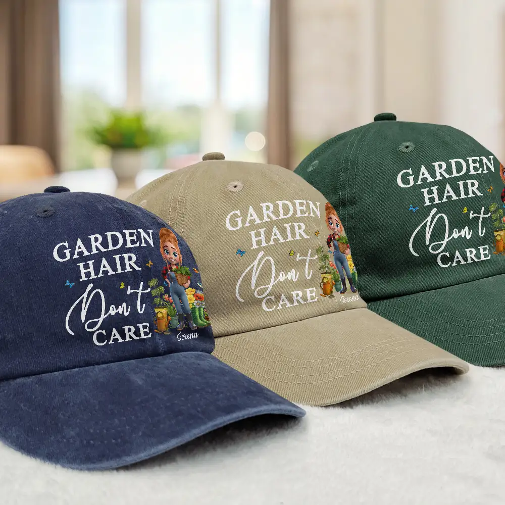 Garden Hair Don't Care - Personalized Vintage Washed Denim Cap - Image 3