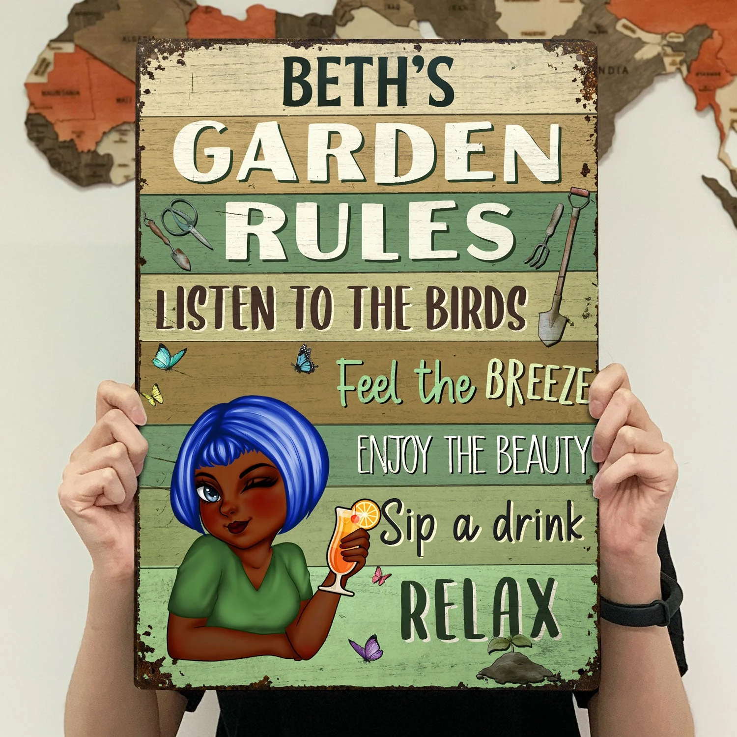 Garden Rules Feel The Breeze - Backyard Sign, Gift For Gardening Lovers, Gardeners - Personalized Classic Metal Signs - Image 4