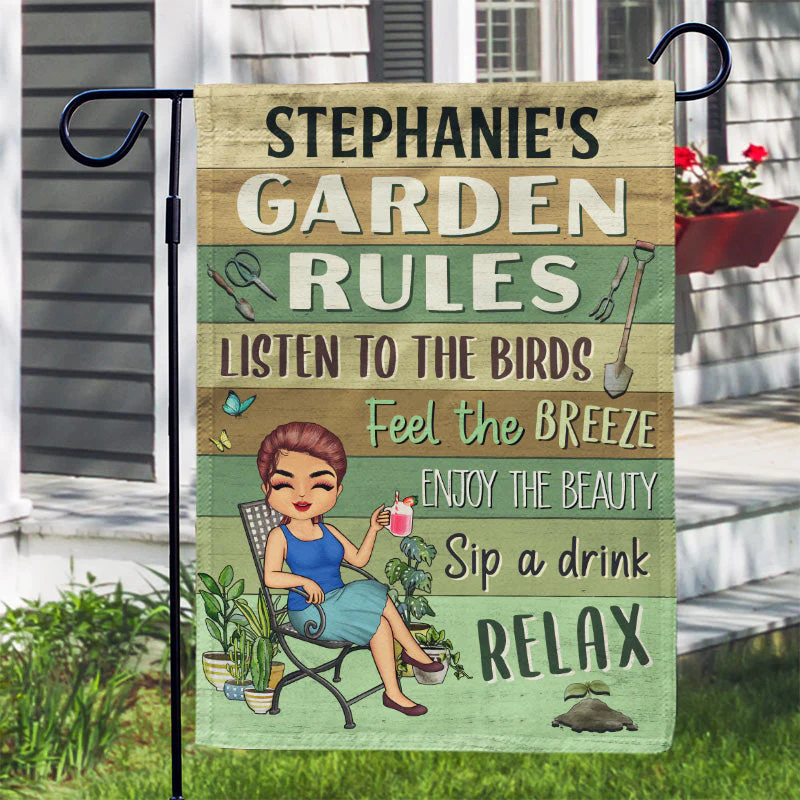 Garden Rules Feel The Breeze Enjoy The Beauty Gardening - Personalized Custom Flag - Image 2